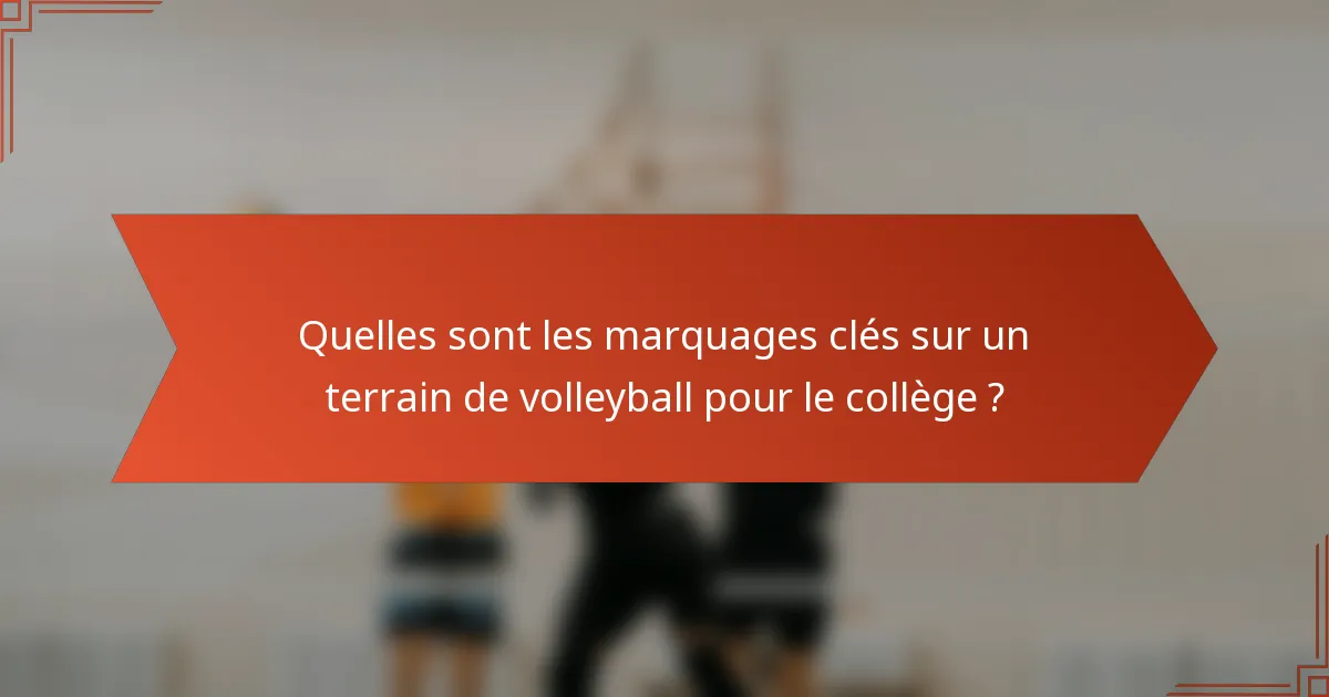 Quelles sont les marquages clés sur un terrain de volleyball pour le collège ?